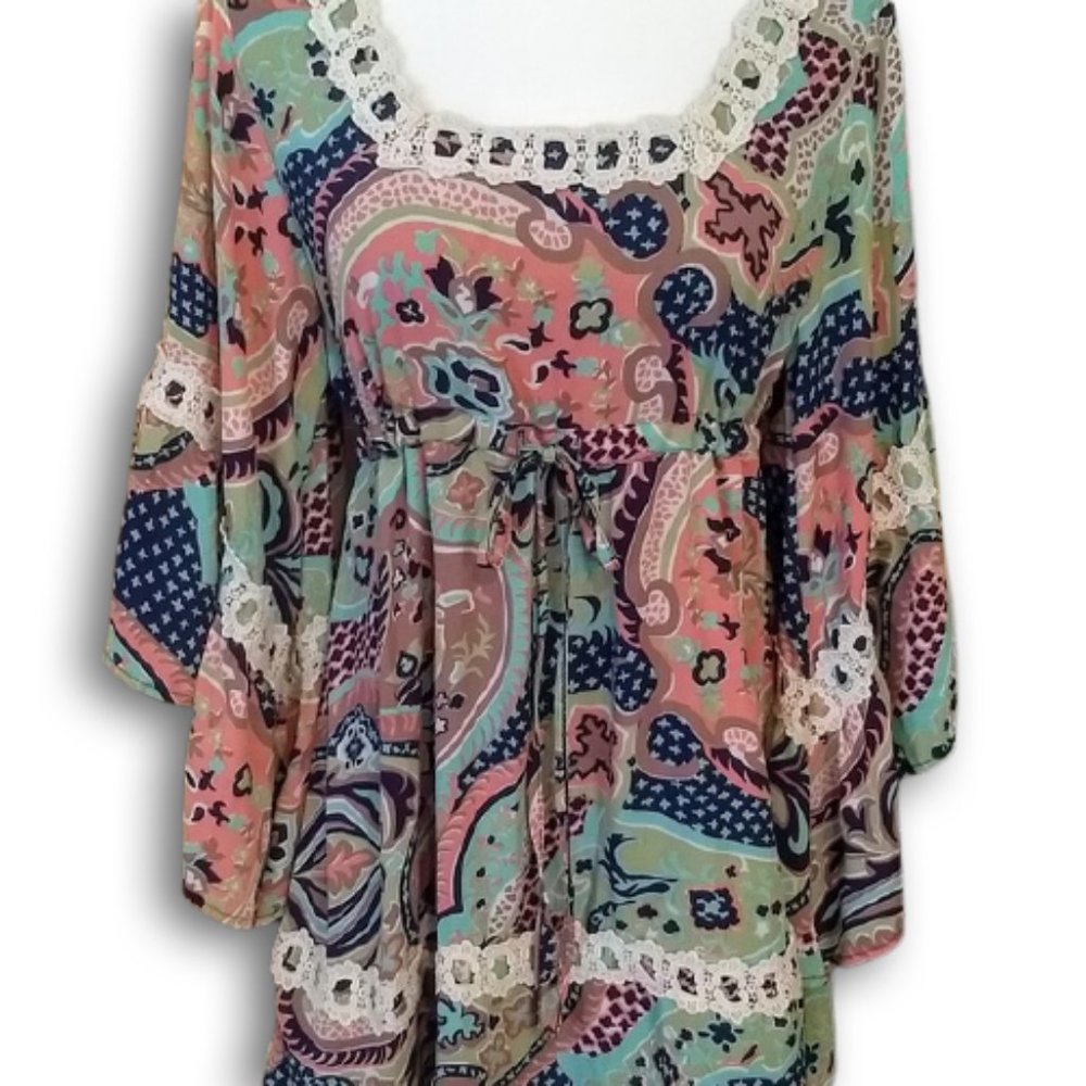 Judith March Paisley Boho Oversized Tunic Top